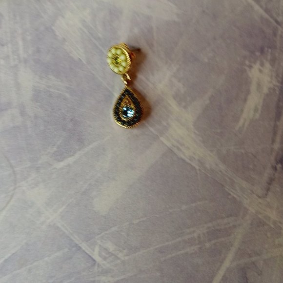 Vintage Drop Blue Stone and Beaded Dangle Earrings - Picture 3 of 6